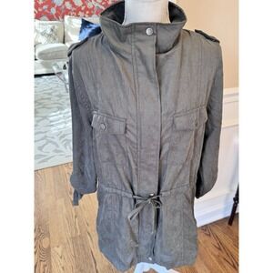 Korye Utility Jacket‎ Olive Green Drawstring Waist Button Snap Long Sleeve Large